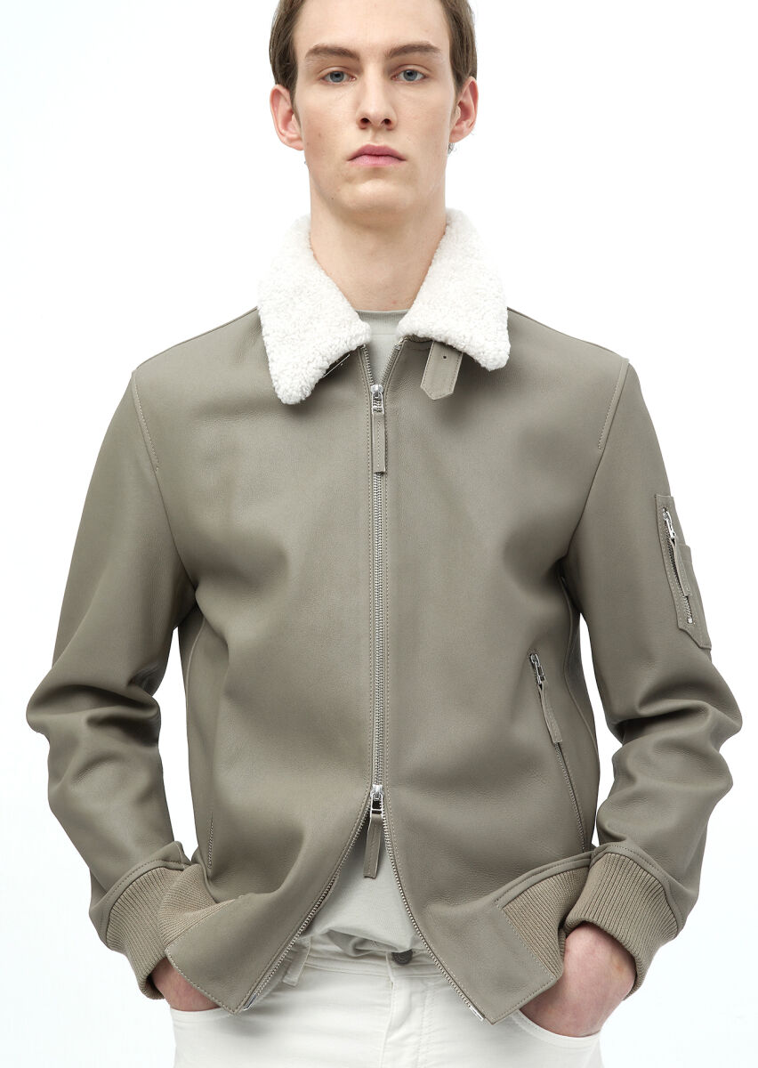 Mink Regular Fit Casual Leather Leather Coat - 4