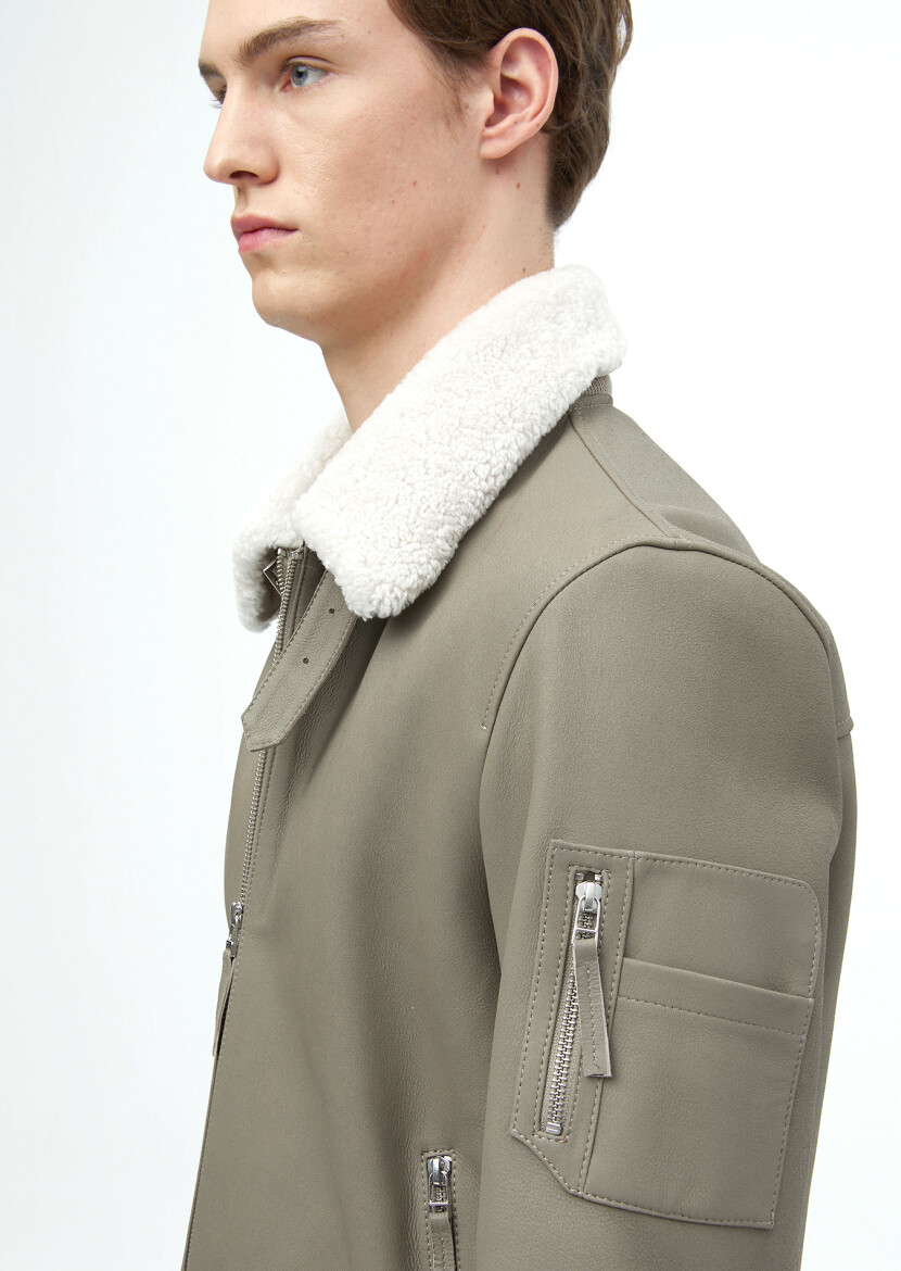 Mink Regular Fit Casual Leather Leather Coat - 6