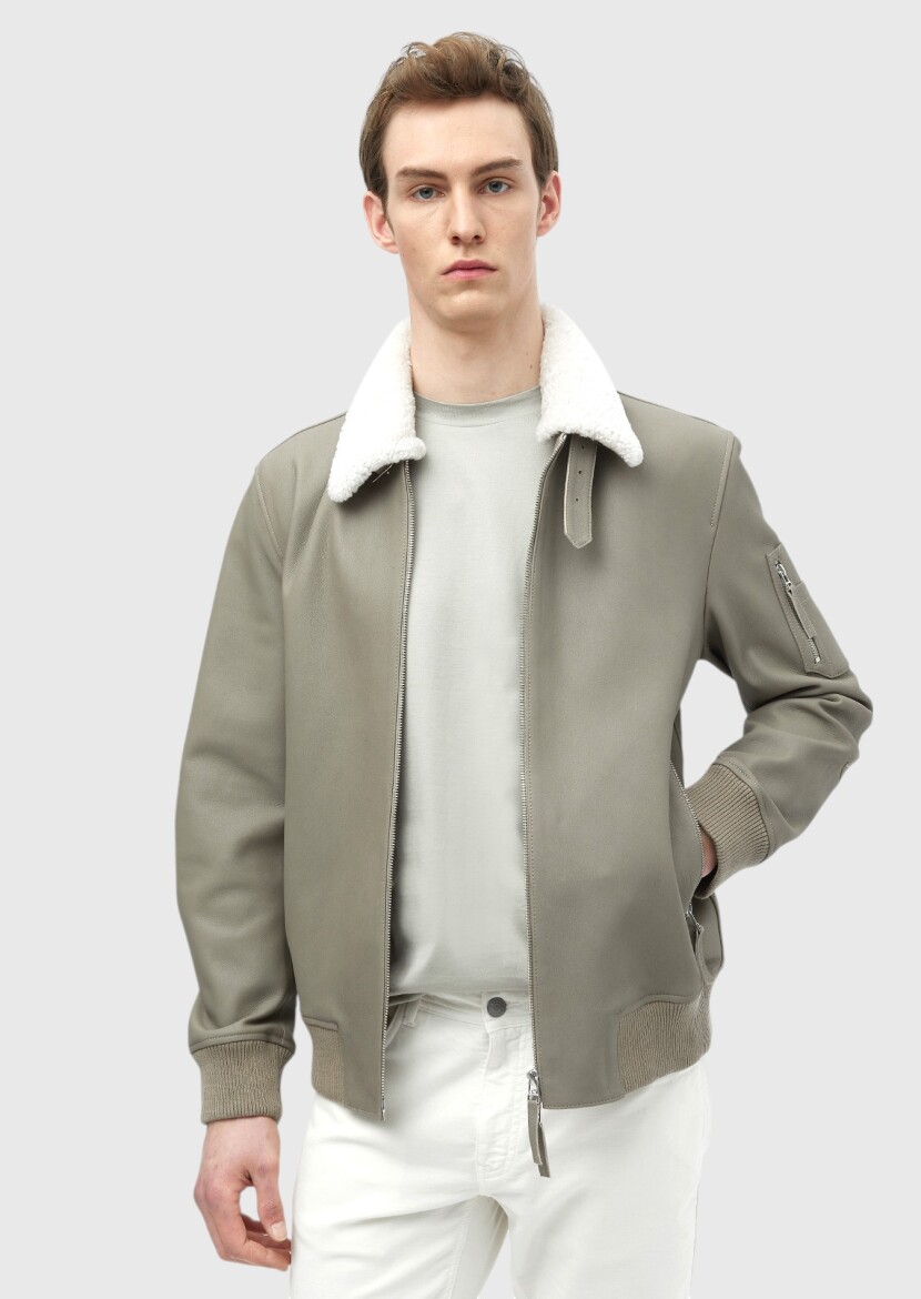 Mink Regular Fit Casual Leather Leather Coat - RAMSEY