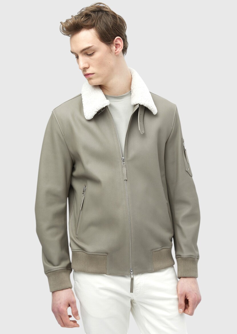 Mink Regular Fit Casual Leather Leather Coat - 3