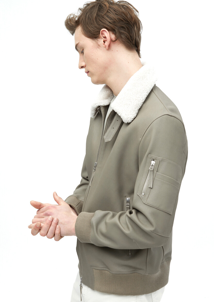 Mink Regular Fit Casual Leather Leather Coat - 5