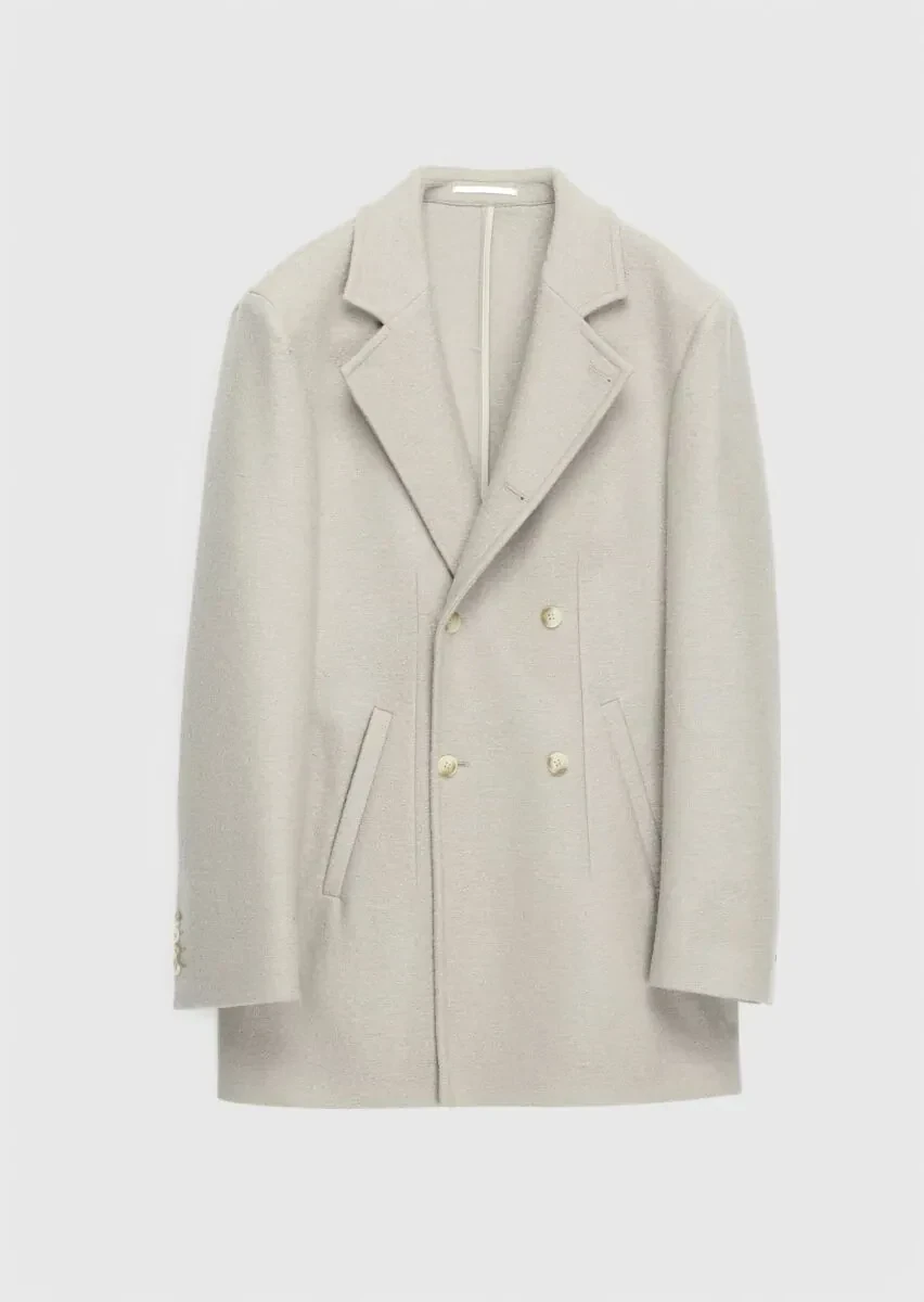 Mink Regular Fit Double Breasted Collar Casual Weaving Coat - 1