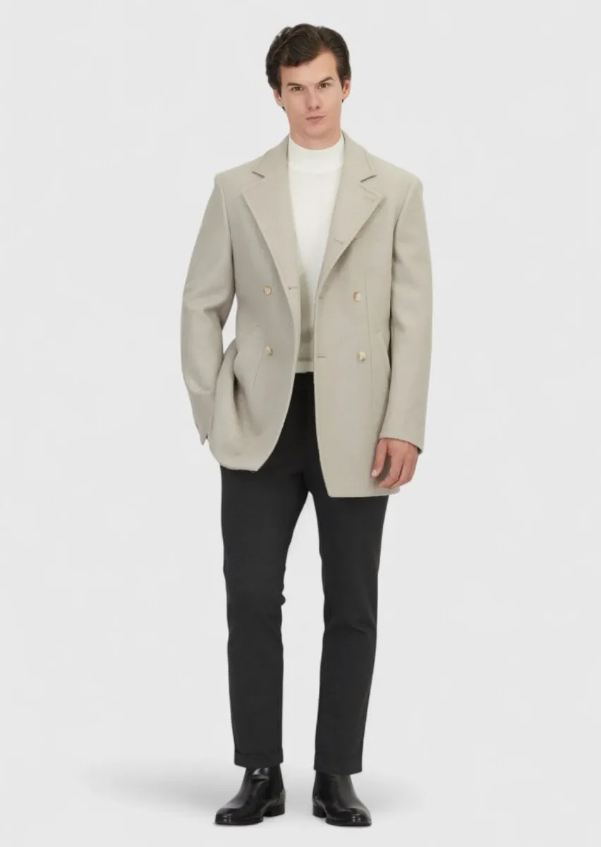 Mink Regular Fit Double Breasted Collar Casual Weaving Coat - 2