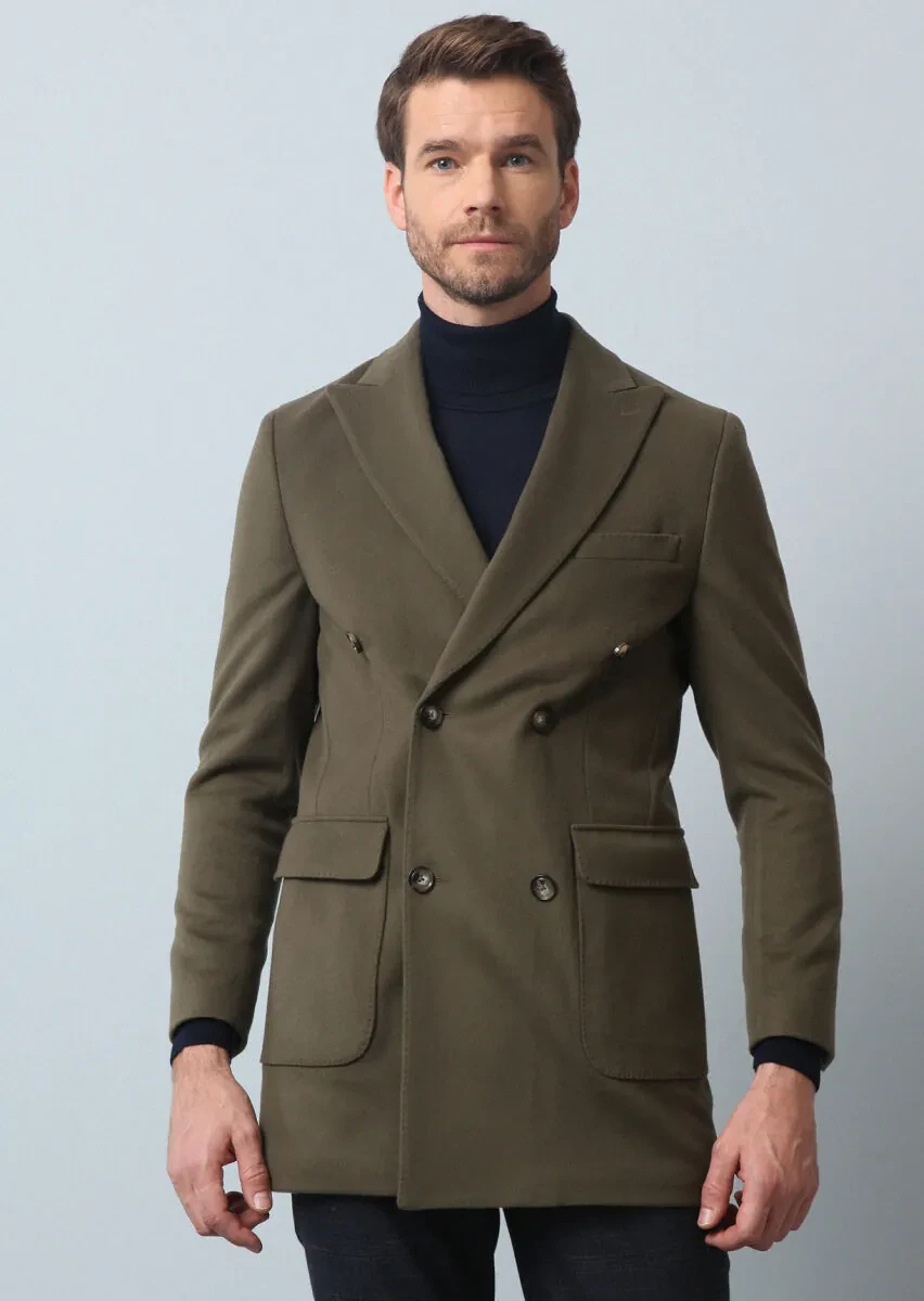 Mink Regular Fit Double Breasted Collar Casual Weaving Overcoat - 1