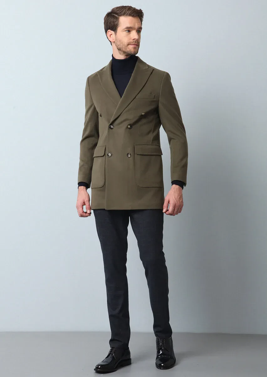 Mink Regular Fit Double Breasted Collar Casual Weaving Overcoat - 3