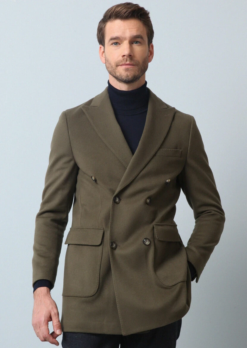 Mink Regular Fit Double Breasted Collar Casual Weaving Overcoat - 4