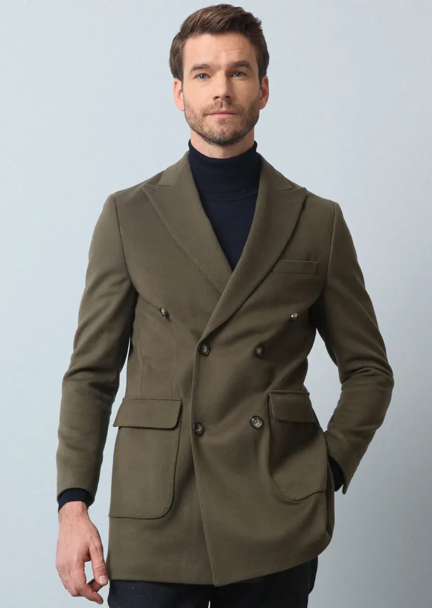 Mink Regular Fit Double Breasted Collar Casual Weaving Overcoat - 4