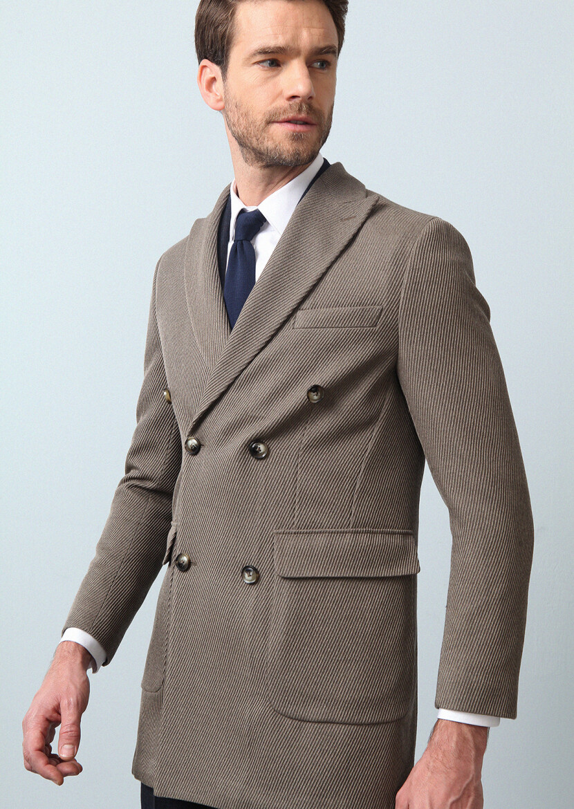 Mink Regular Fit Double Breasted Collar Casual Weaving Overcoat - 2