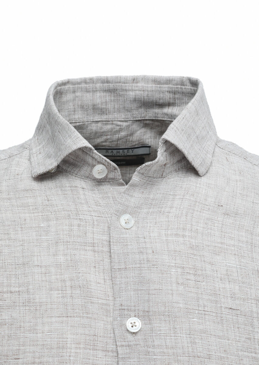 Mink Regular Fit Long Weaving Casual 100% Linen Shirt - 2