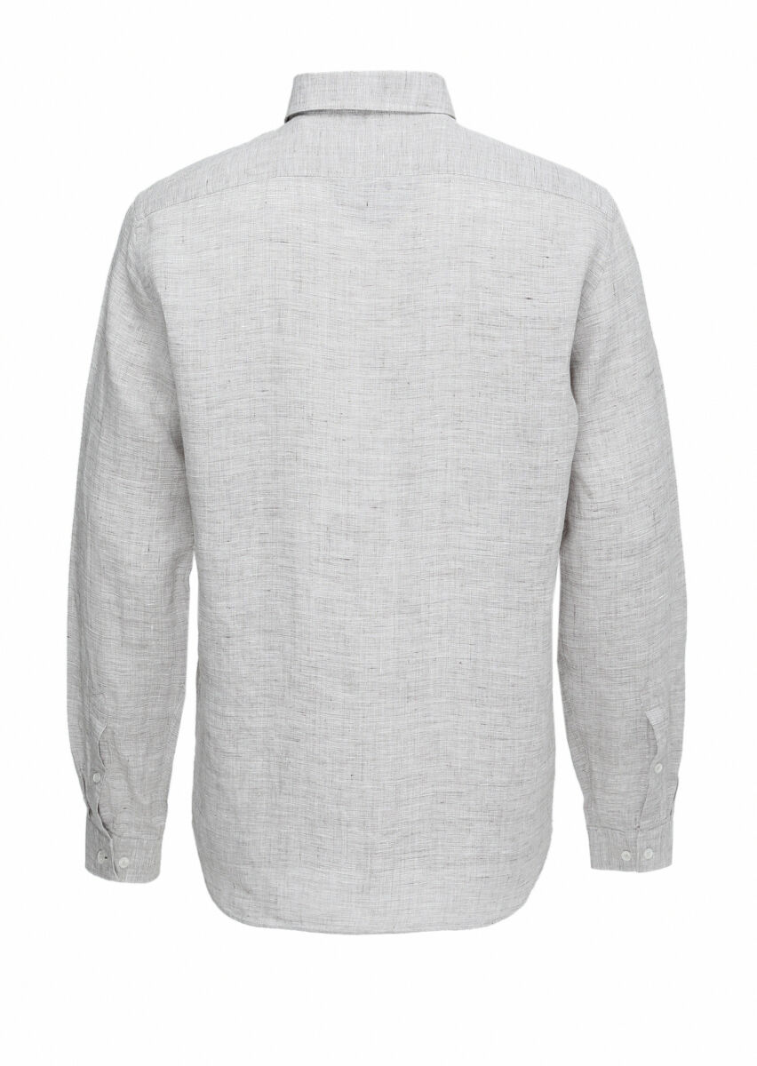 Mink Regular Fit Long Weaving Casual 100% Linen Shirt - 3