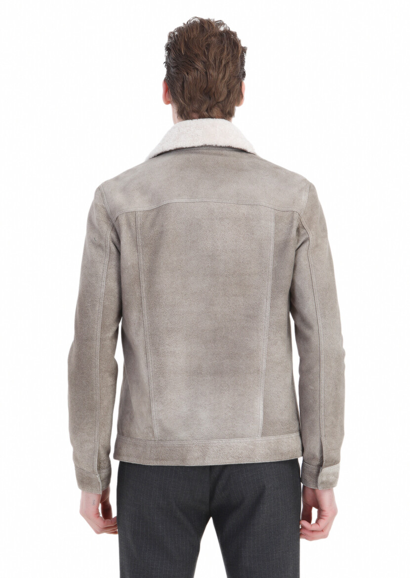 Mink Regular Fit Shirt Collar Casual Suede Leather Coat - 6