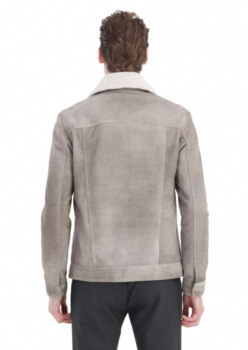 Mink Regular Fit Shirt Collar Casual Suede Leather Coat - 6