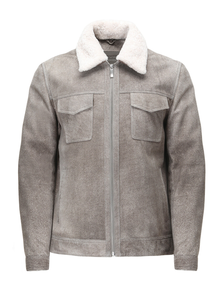 Mink Regular Fit Shirt Collar Casual Suede Leather Coat - 7