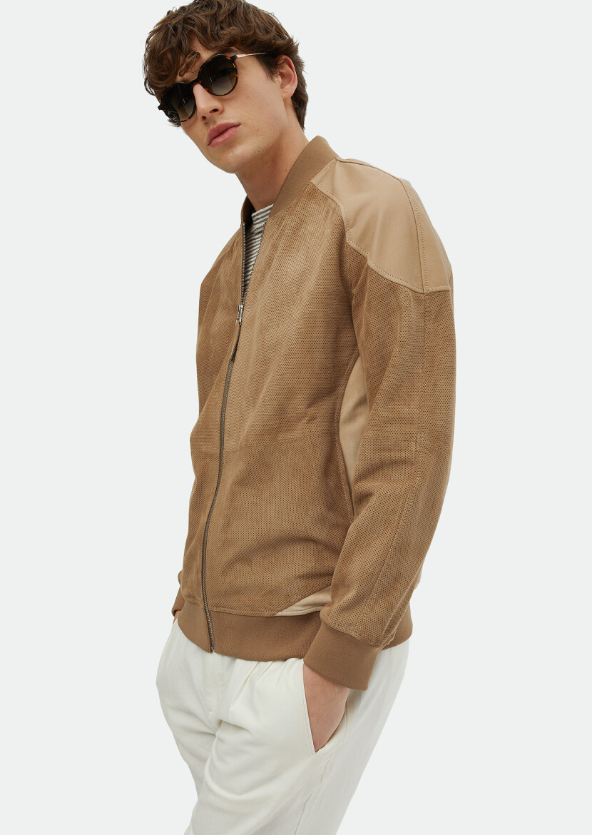 Mink Regular Fit Turtleneck Casual Suede Leather Coat - 1