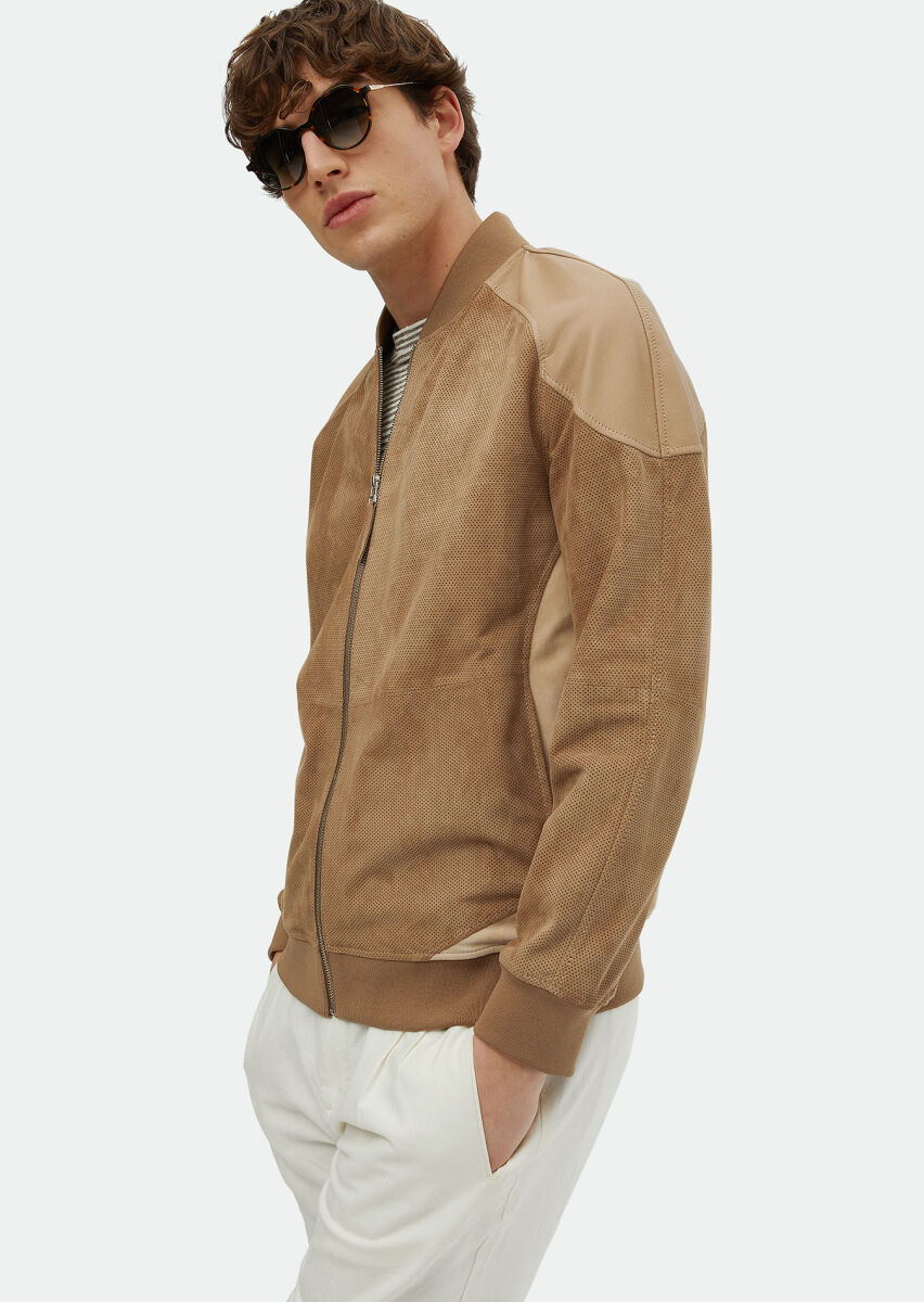 Mink Regular Fit Turtleneck Casual Suede Leather Coat - 1
