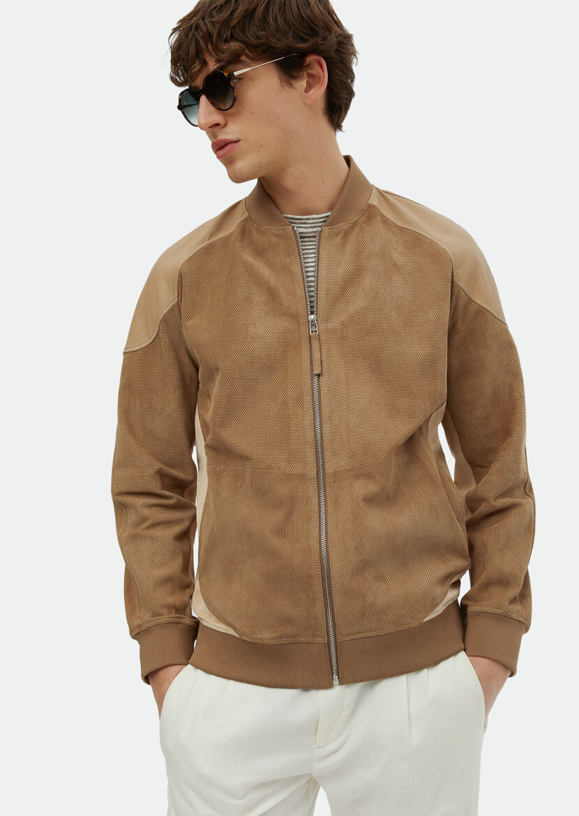 Mink Regular Fit Turtleneck Casual Suede Leather Coat - 4