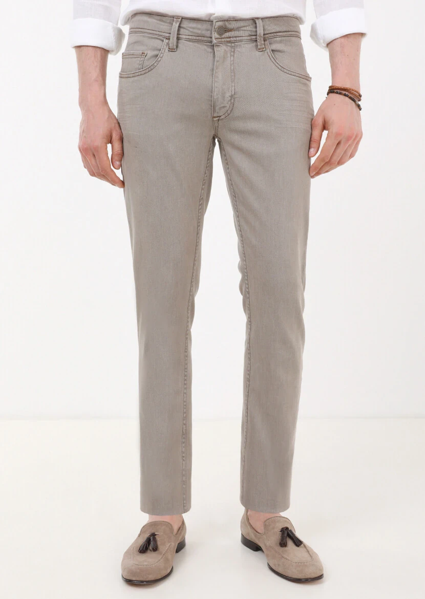Mink Slim Fit Denim Cotton Blended Trousers 