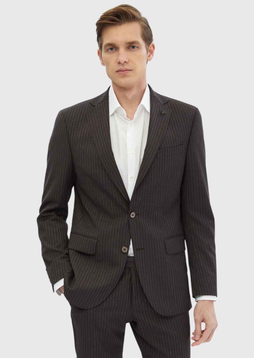 Mink Striped Modern Fit 100% Wool Suit - 1