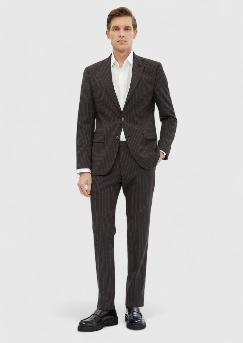 Mink Striped Modern Fit 100% Wool Suit - 2