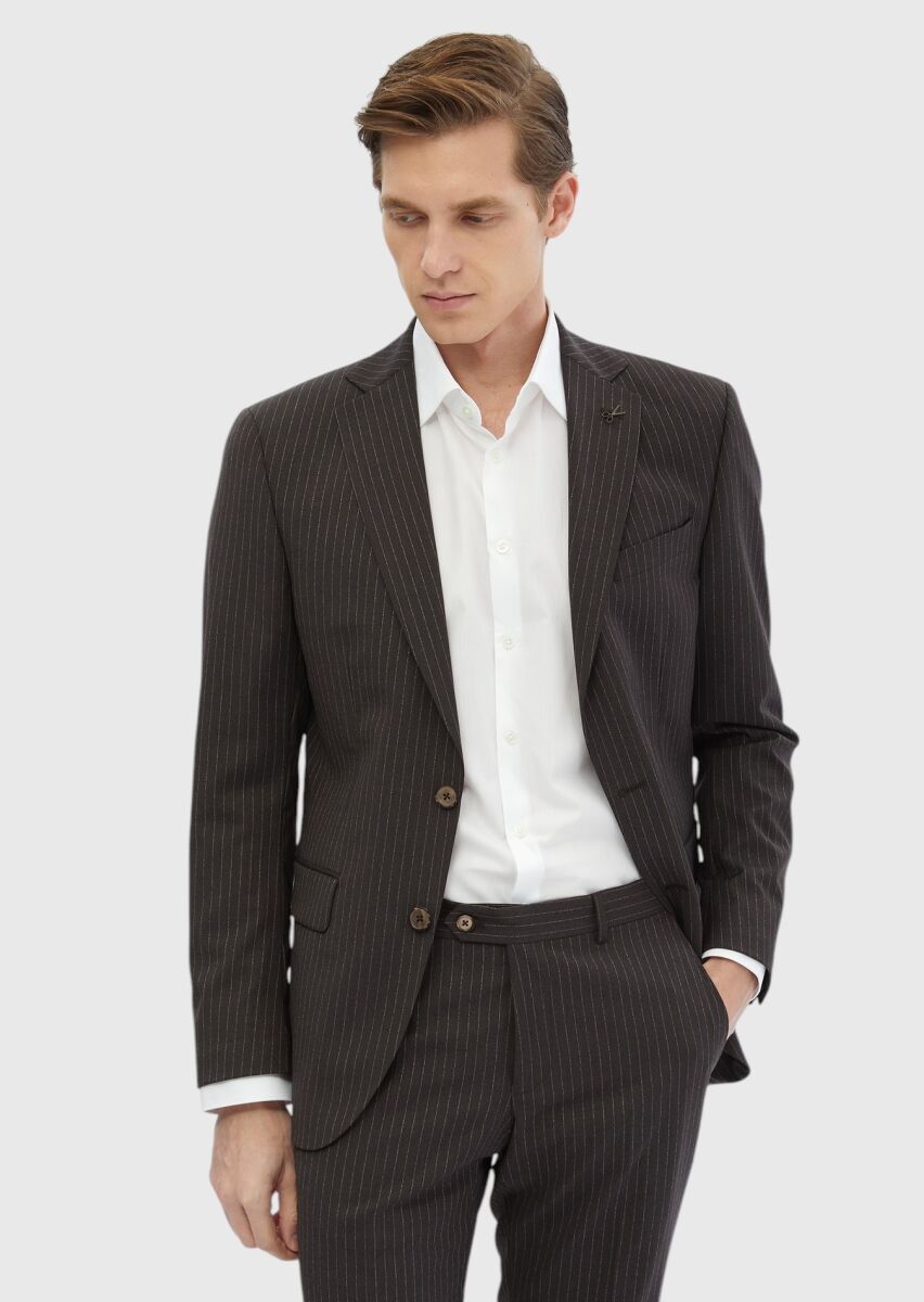 Mink Striped Modern Fit 100% Wool Suit - 3