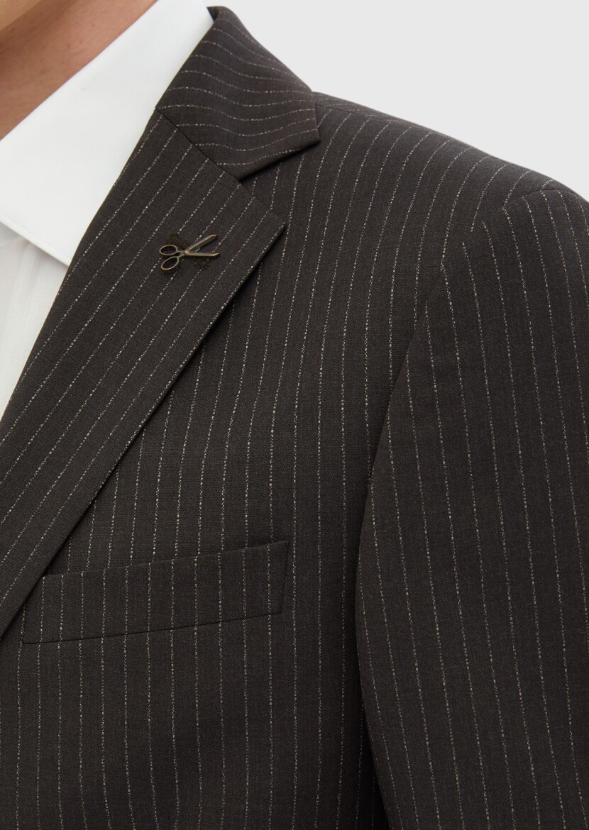 Mink Striped Modern Fit 100% Wool Suit - 5