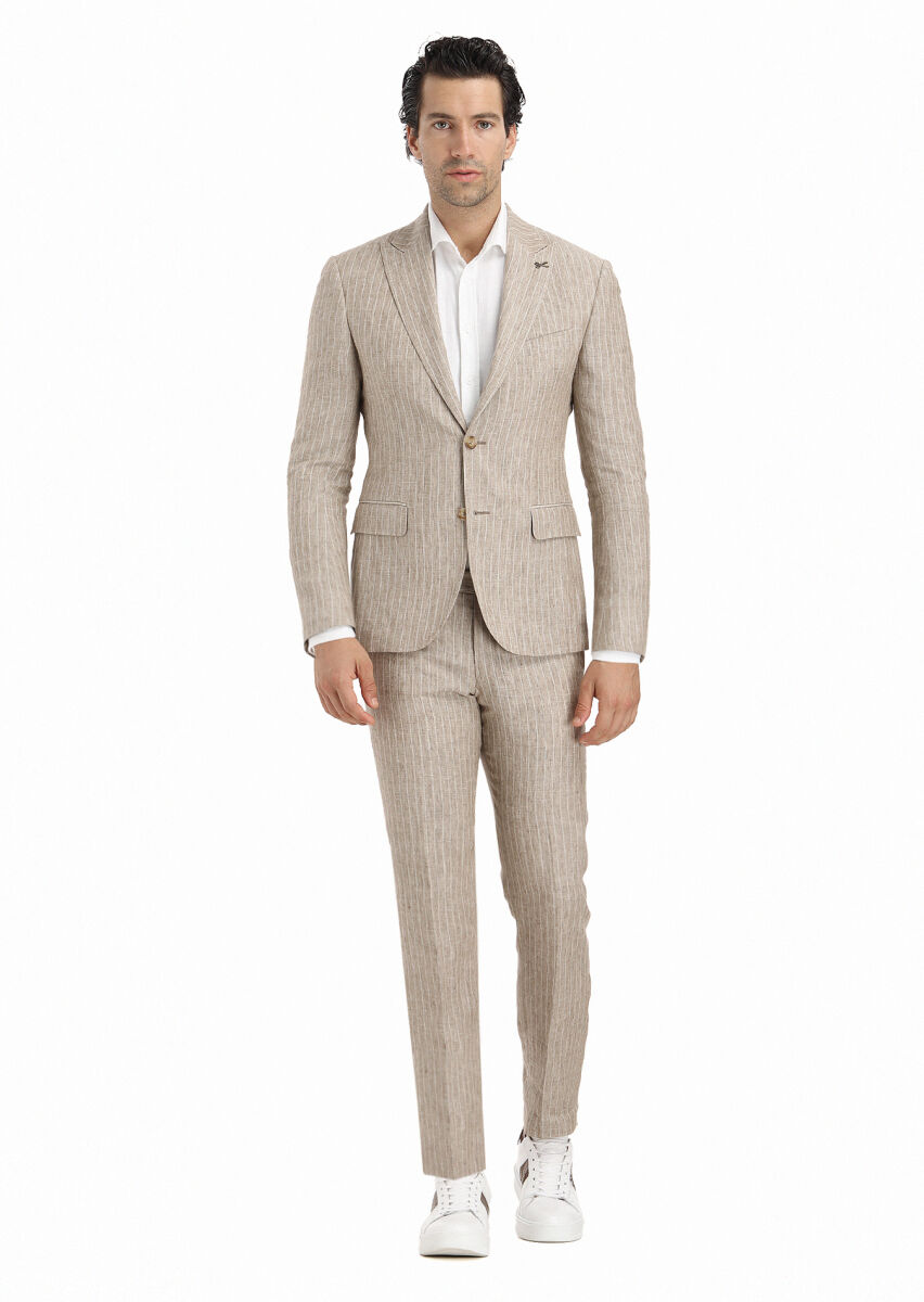 Mink Striped Zeroweight Slim Fit 100% Linen Suit - 1