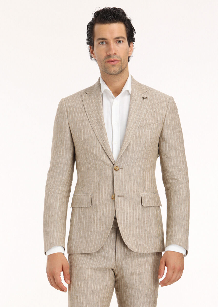 Mink Striped Zeroweight Slim Fit 100% Linen Suit - 2