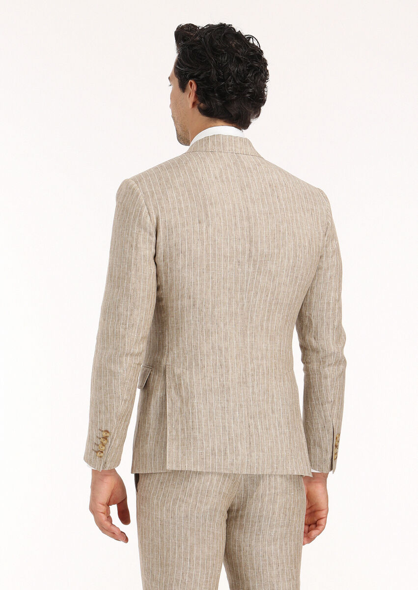 Mink Striped Zeroweight Slim Fit 100% Linen Suit - 6