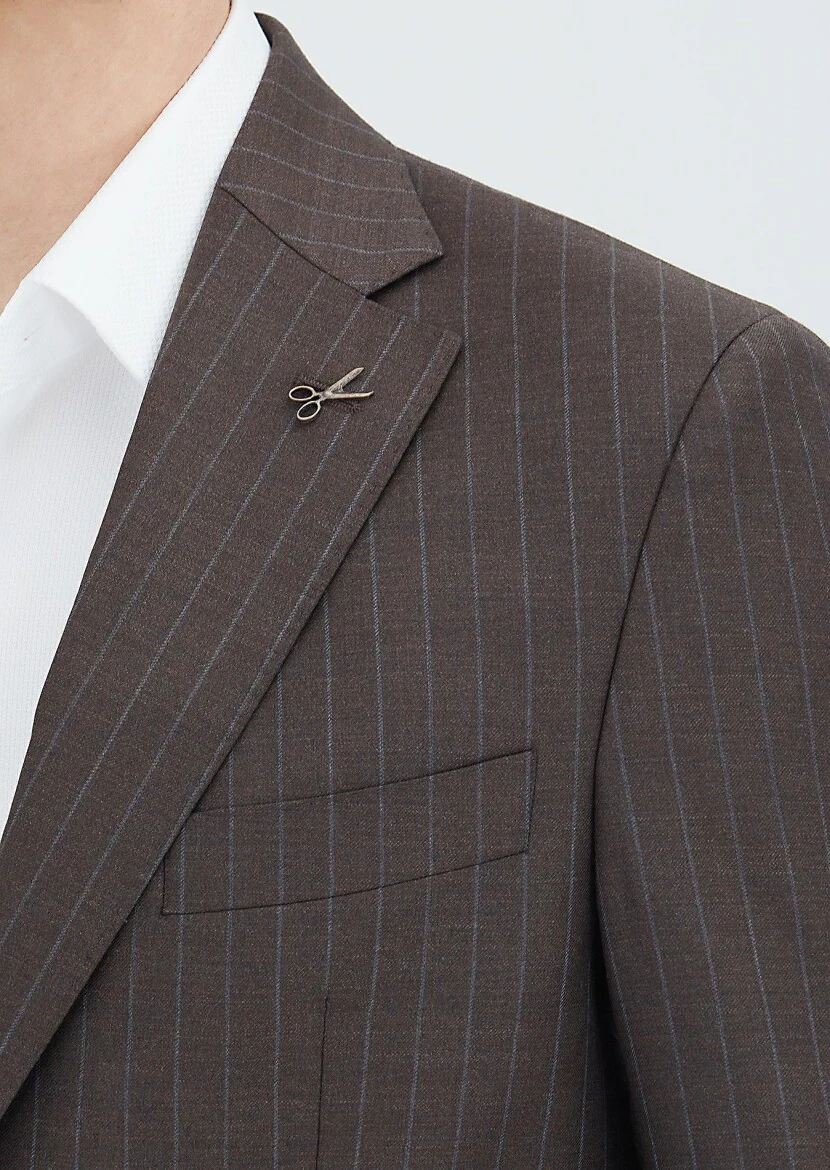 Mink Striped Zeroweight Slim Fit 100% Wool Suit - 4