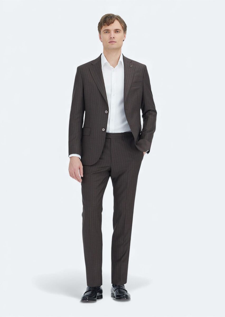 Mink Striped Zeroweight Slim Fit 100% Wool Suit - 1