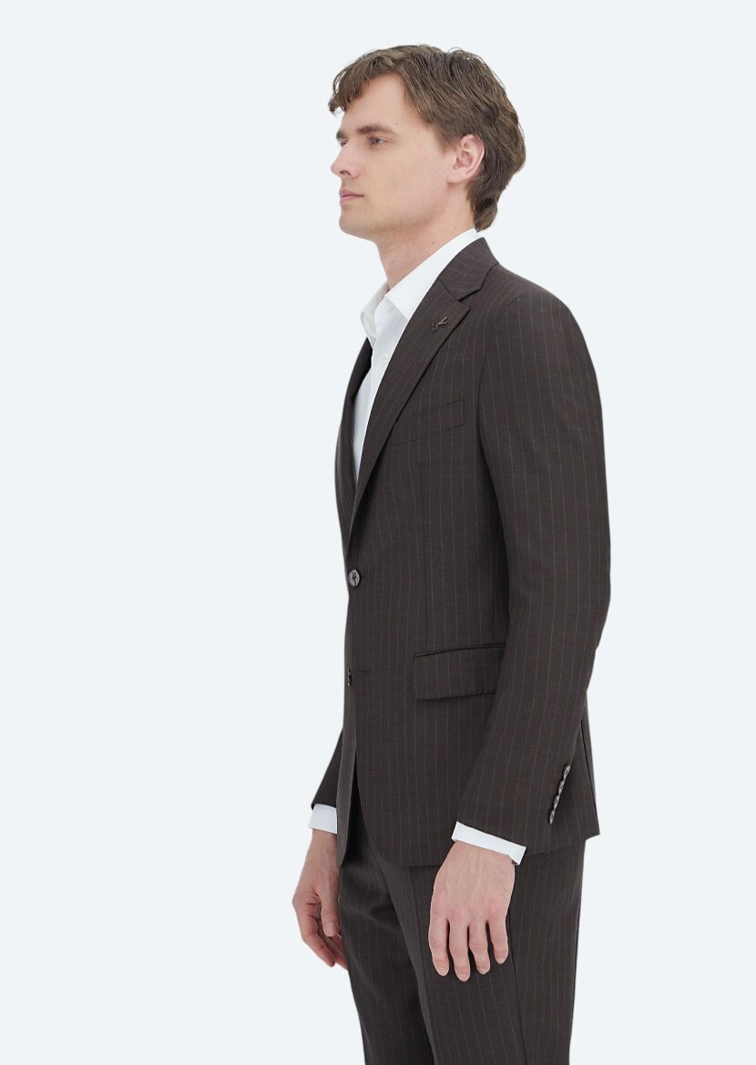 Mink Striped Zeroweight Slim Fit 100% Wool Suit - 3