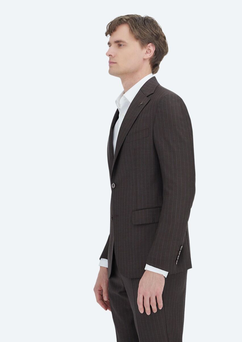 Mink Striped Zeroweight Slim Fit 100% Wool Suit - 3