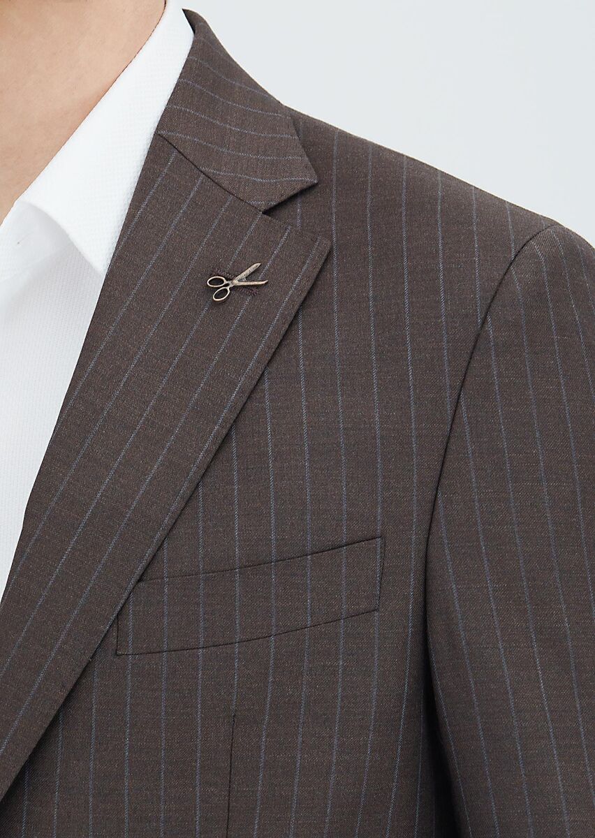 Mink Striped Zeroweight Slim Fit 100% Wool Suit - 4