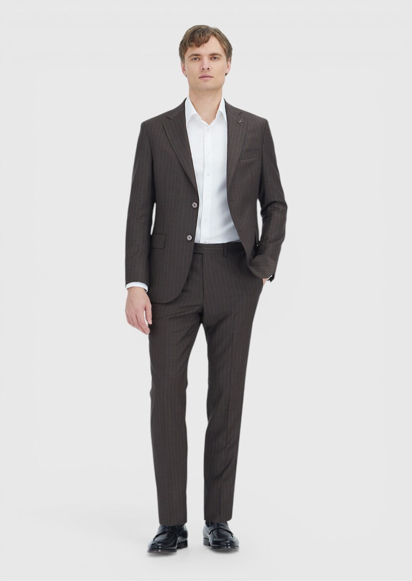 Mink Striped Zeroweight Slim Fit 100% Wool Suit - RAMSEY