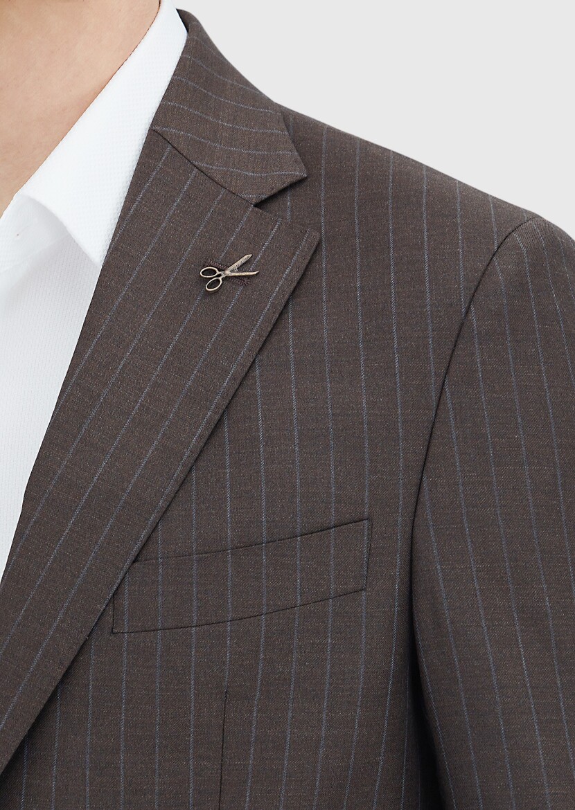 Mink Striped Zeroweight Slim Fit 100% Wool Suit - 4