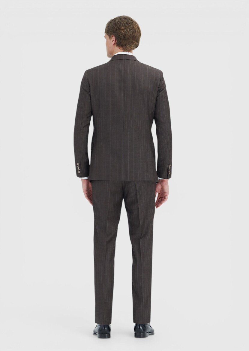 Mink Striped Zeroweight Slim Fit 100% Wool Suit - 6