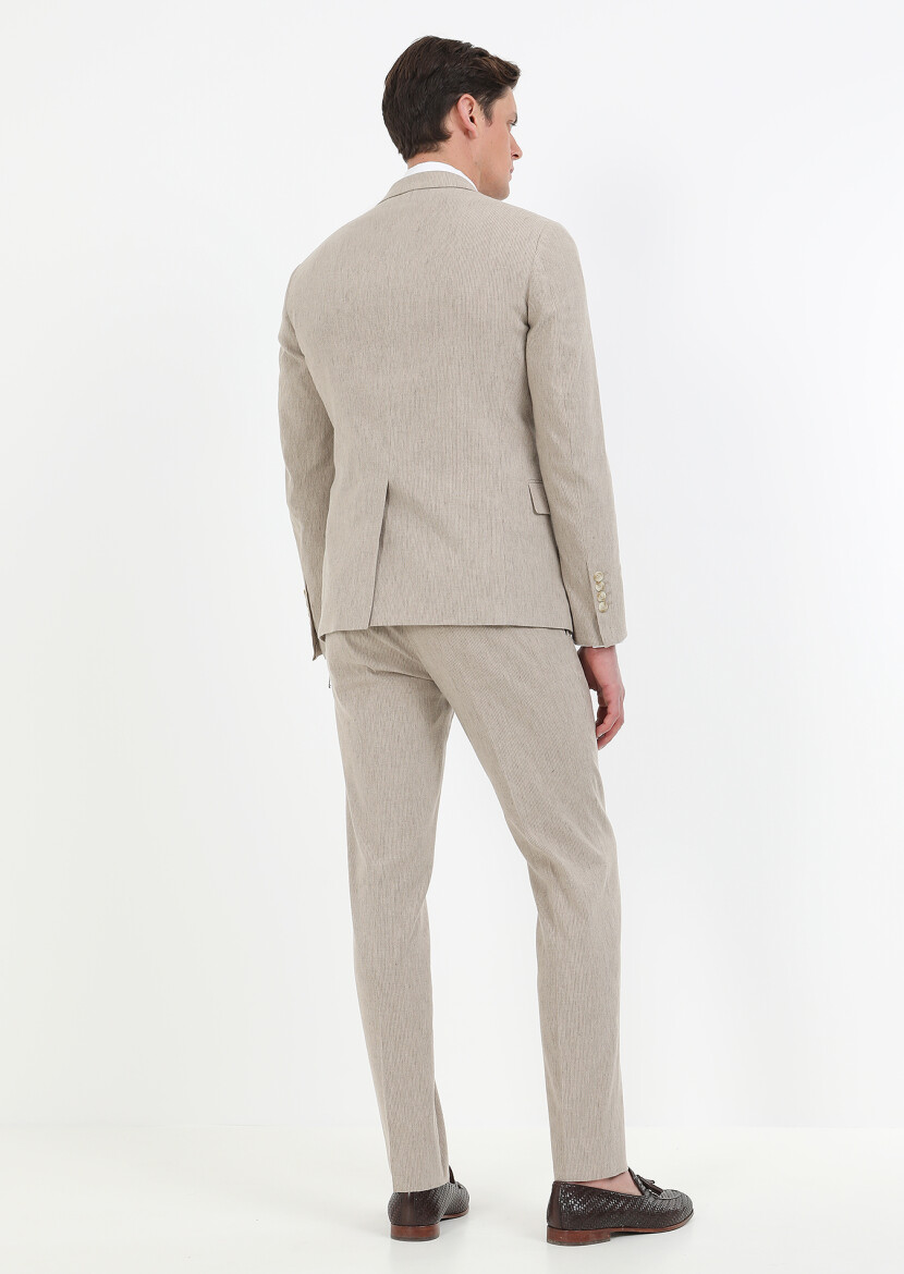 Mink Striped Zeroweight Slim Fit Cotton Blended Suit - 5