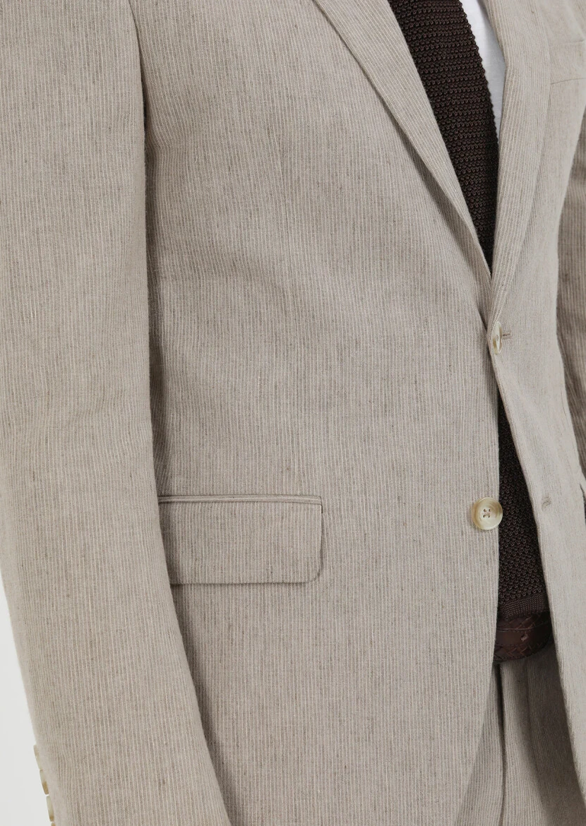 Mink Striped Zeroweight Slim Fit Cotton Blended Suit - 4