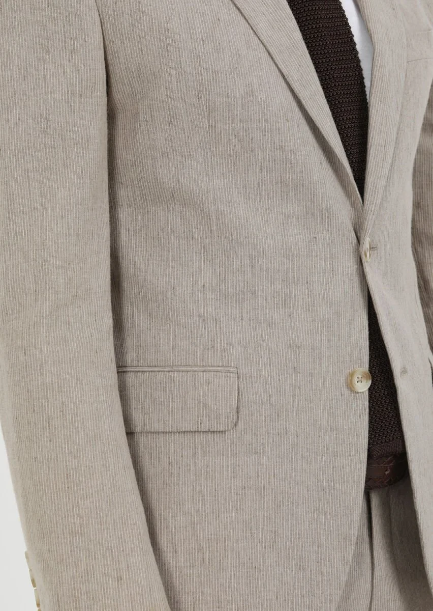Mink Striped Zeroweight Slim Fit Cotton Blended Suit - 4