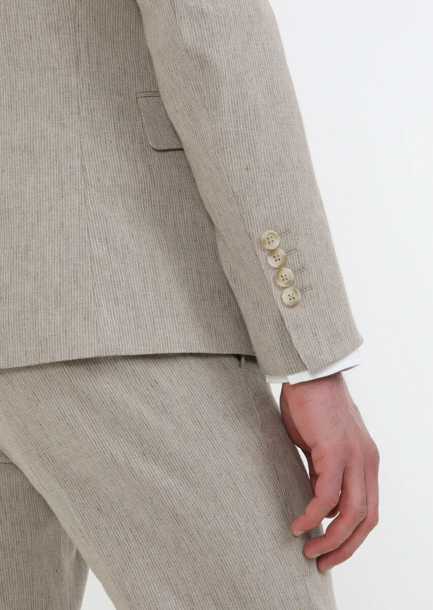 Mink Striped Zeroweight Slim Fit Cotton Blended Suit - 5