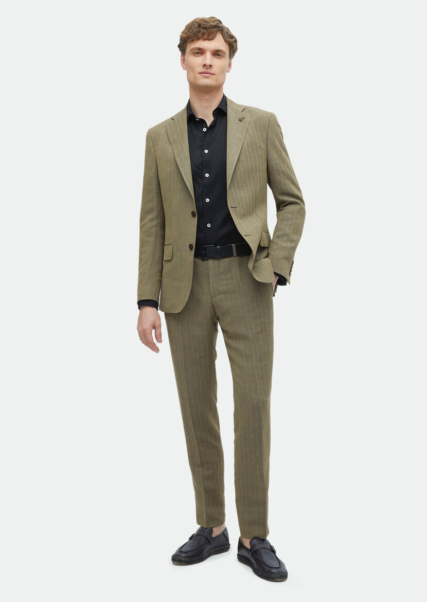 Mink Striped Zeroweight Slim Fit Linen Blended Suit - 2