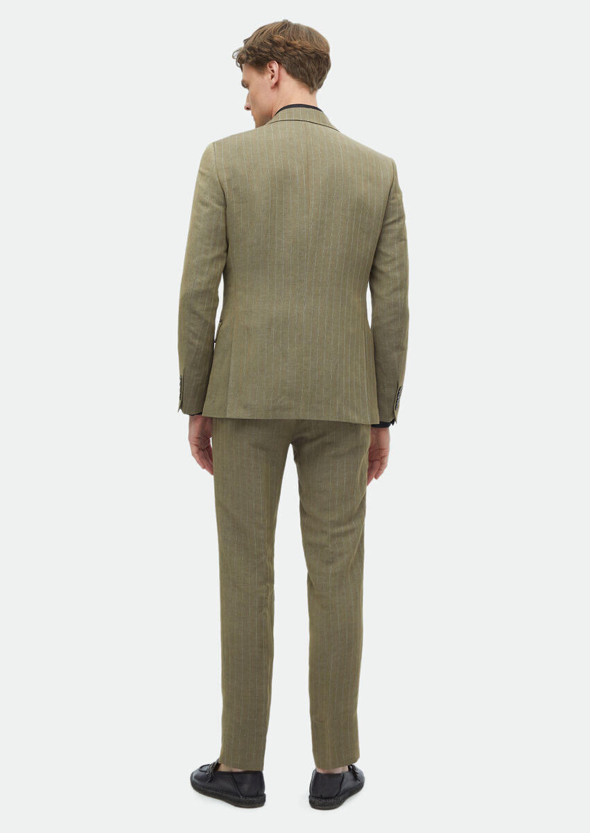 Mink Striped Zeroweight Slim Fit Linen Blended Suit - 8