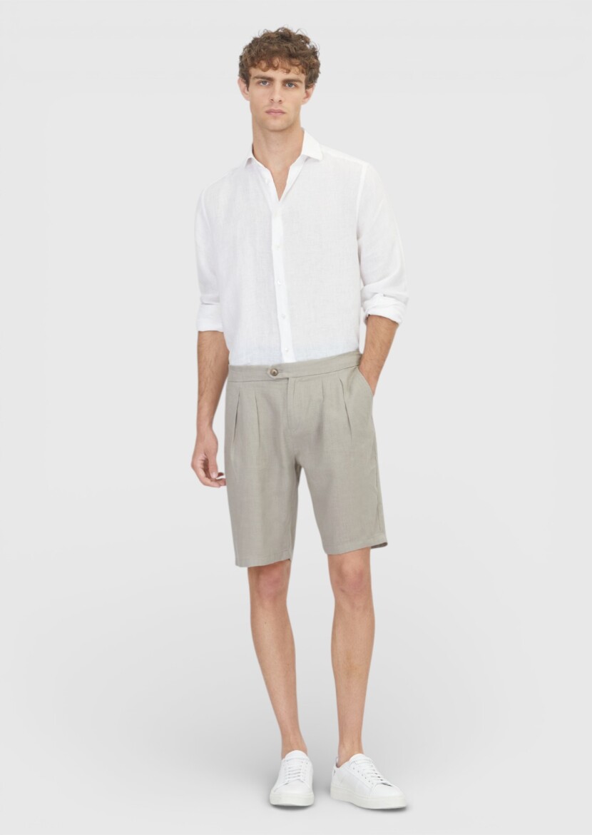 Mink Weaving Carrot Fit Casual 100% Linen Bermuda - 1