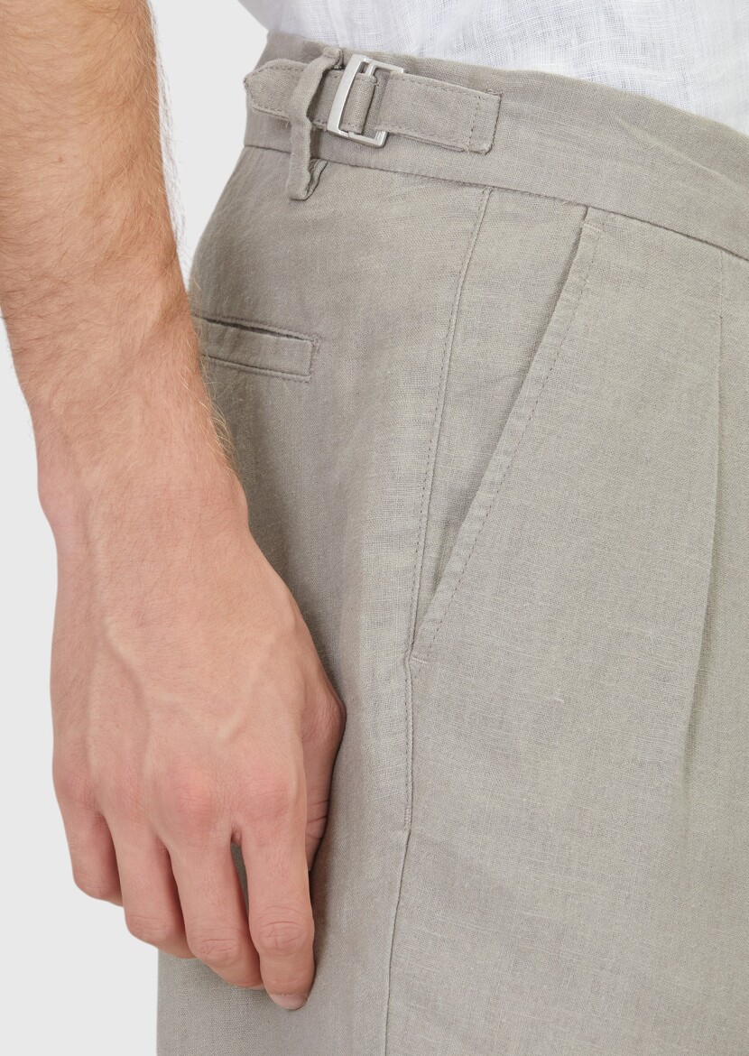 Mink Weaving Carrot Fit Casual 100% Linen Bermuda - 3