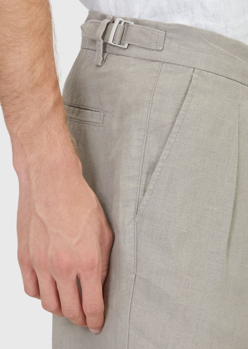 Mink Weaving Carrot Fit Casual 100% Linen Bermuda - 3