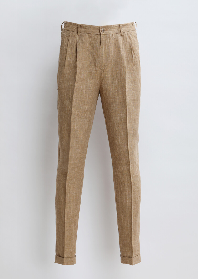 Mink Weaving Carrot Fit Classical 100% Linen Trousers - 5