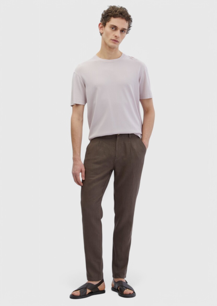 Mink Weaving Jogging Fit Casual 100% Linen Trousers 