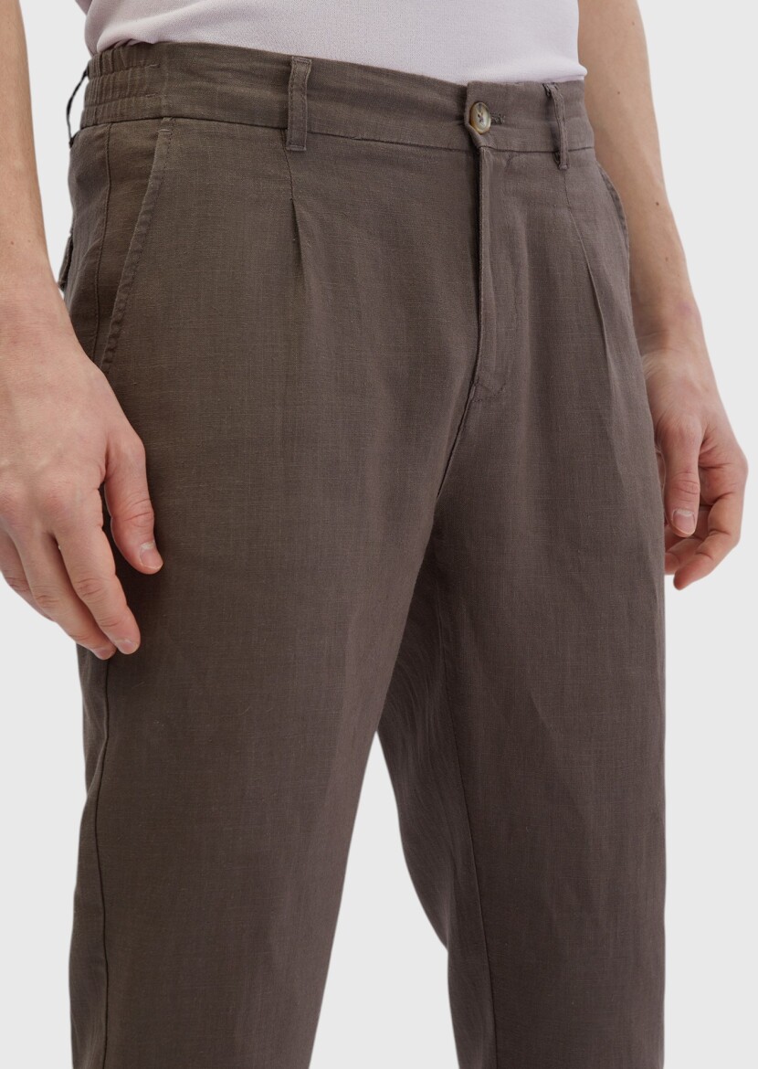 Mink Weaving Jogging Fit Casual 100% Linen Trousers - 3