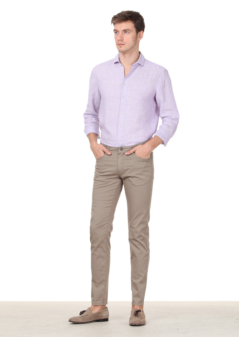 Mink Weaving Regular Fit Casual Cotton Blended Trousers 