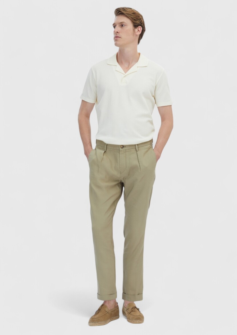 Mink Weaving Regular Fit Casual Linen Blended Trousers 
